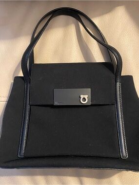 Salvatore Ferragamo Leather-Trimmed Canvas Handle Bag EUC
